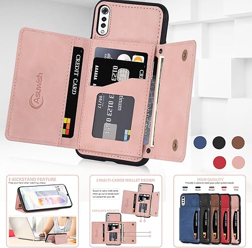 Miniatura 8 de Asuwish Funda para teléfono LG Velvet 5GLGVelvet Verizon G5 UW T-Mobile 2020 con protector de pantalla de vidrio templado y soporte para tarjetas,