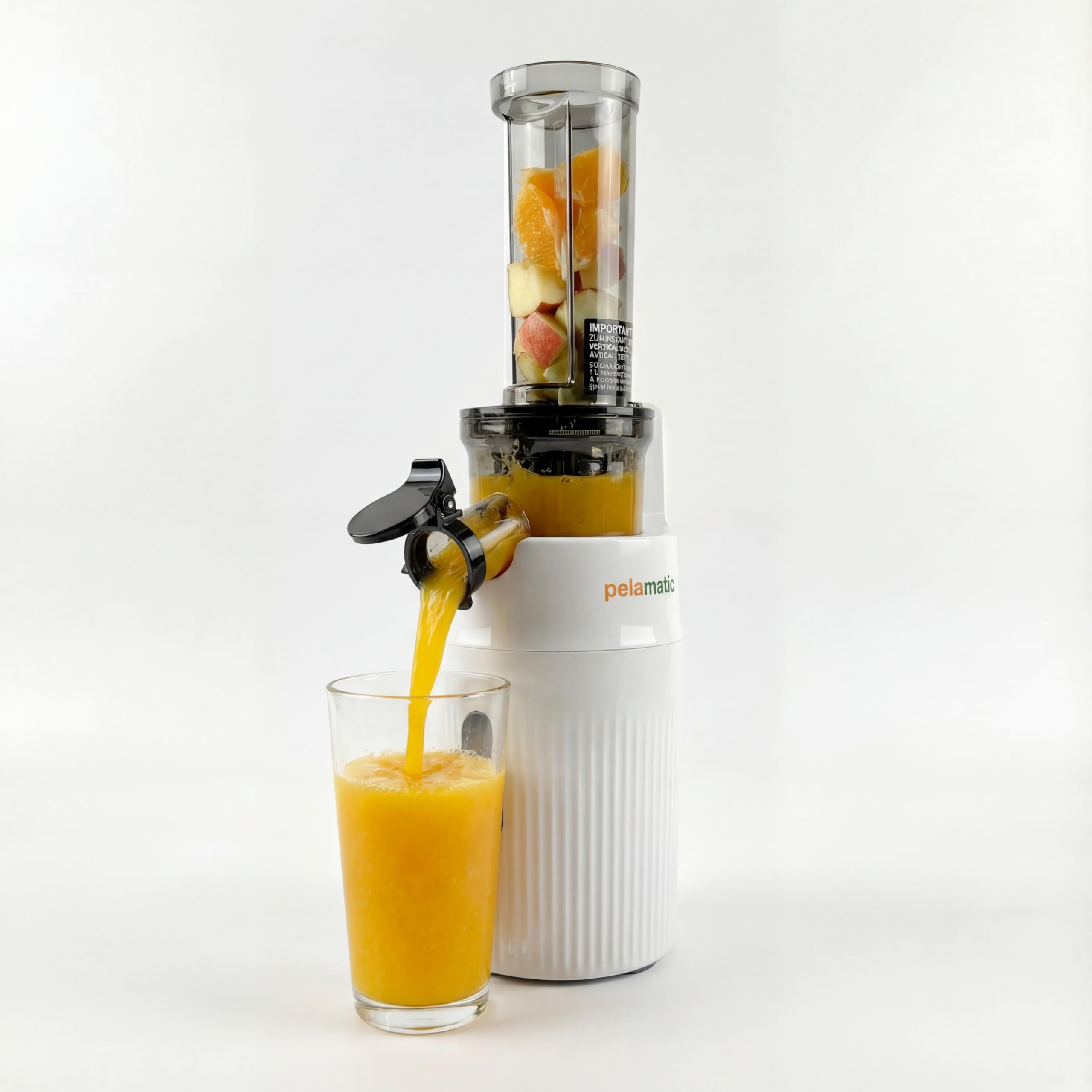 Zuminstant Compacto - Exprimidor eléctrico de zumo: Prensado en Frío, Rico en Nutrientes, Licuadora sin espuma, Ahorro de Espacio, Elegante y Versátil - Para Frutas y Verduras Frescas - 100W (Blanco)