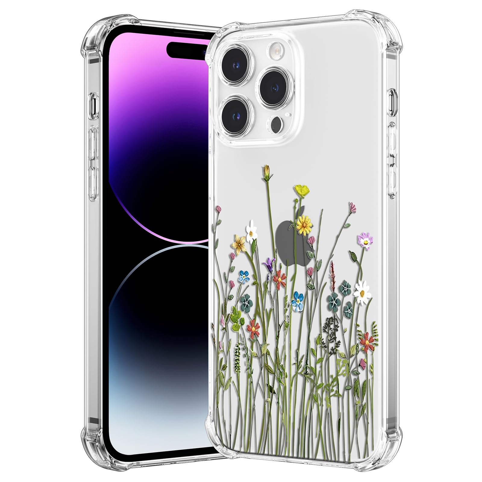 Housse iPhone 15 Pro transparente silicone antichoc avec motif floral feuilles RALEAVO