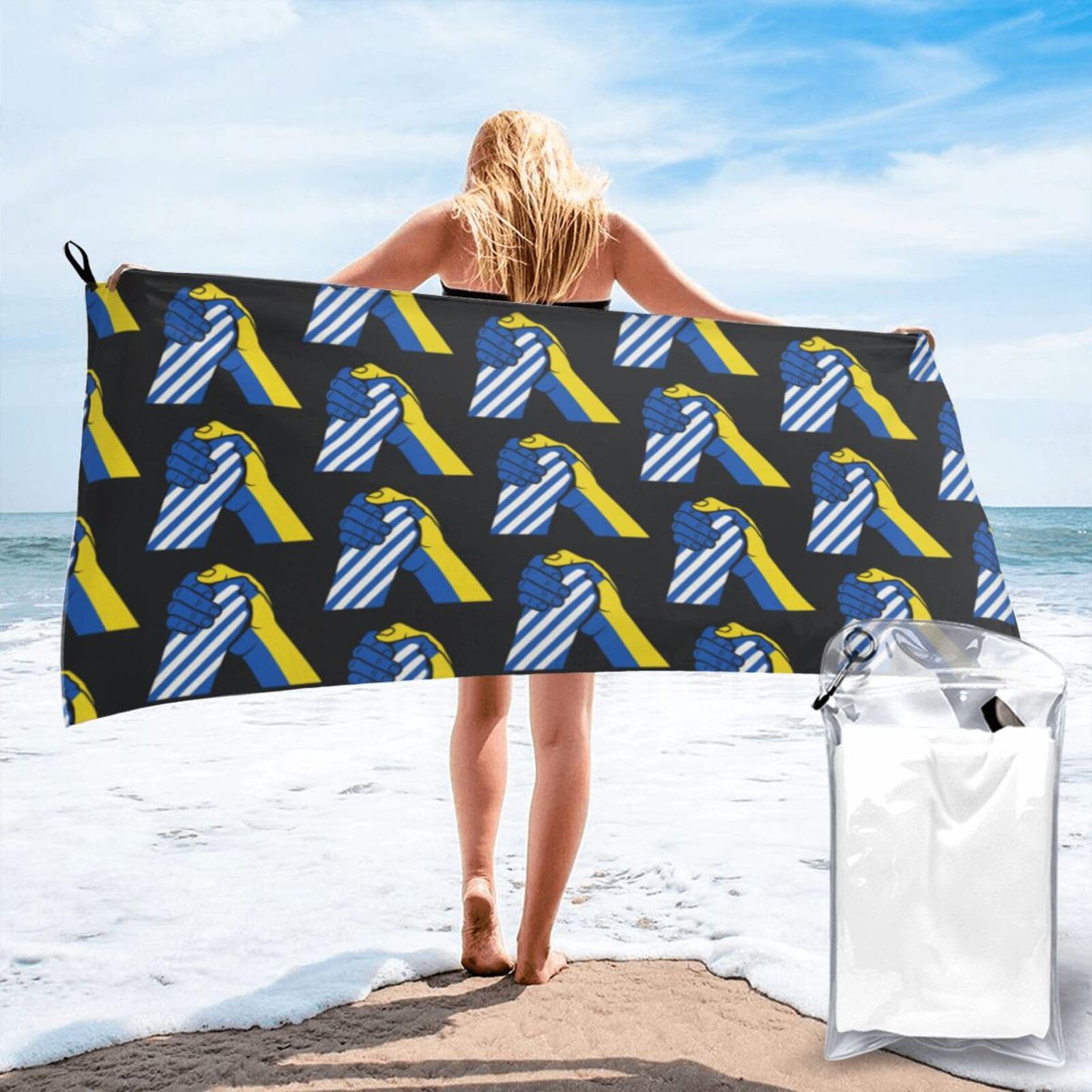 FHIZOAL Together With Ukraine Quick Dry Towel Microfibre Towel Super Absorbent Ultra Compact Gym Sports Beach Camping Travel