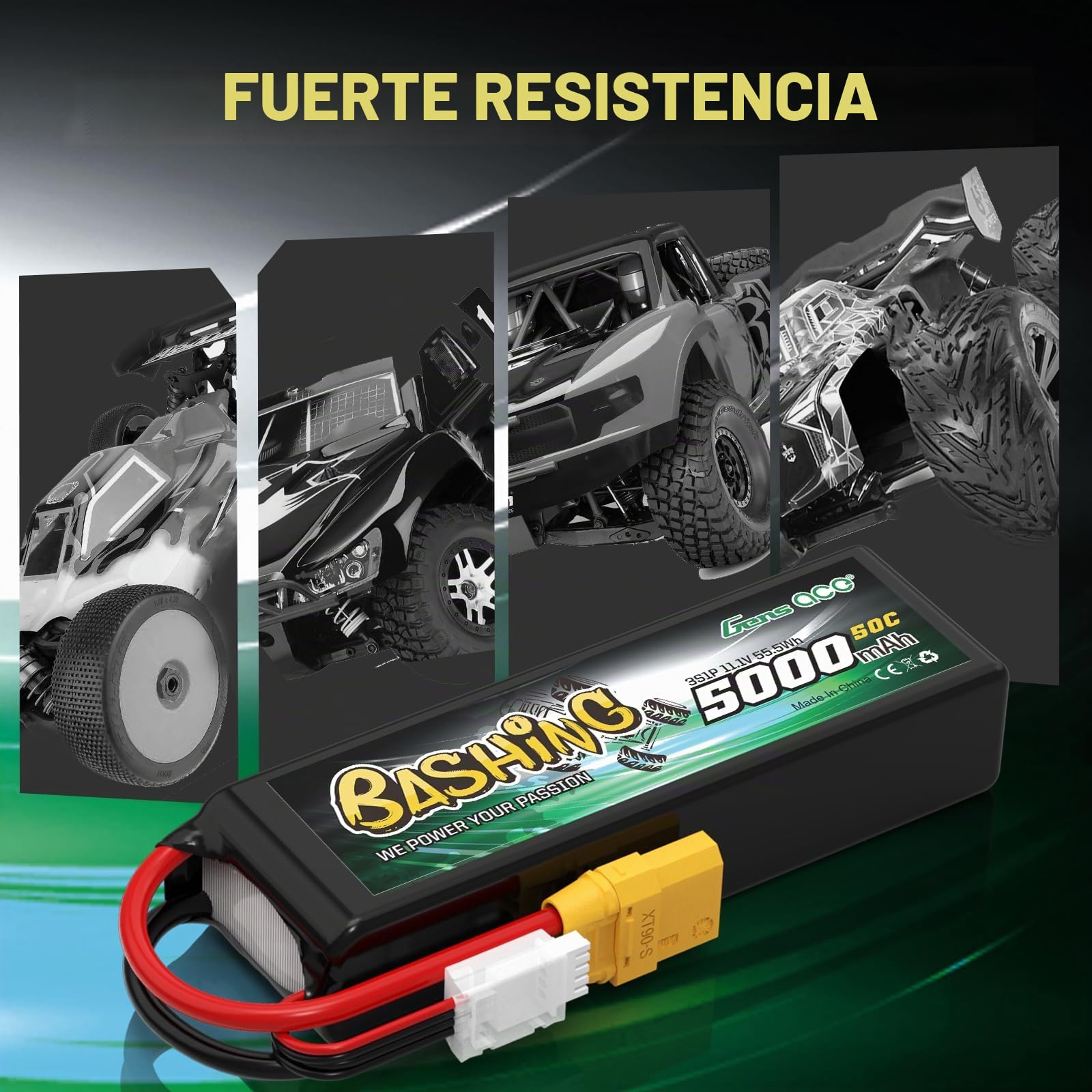 Gens ace 3S LiPo 5000mAh 11,1V 50C Batería con Conector XT90 para Helicópteros RC, Coches RC, Camiones, Barcos y vehículos RC a Escala 1/8 y 1/10
