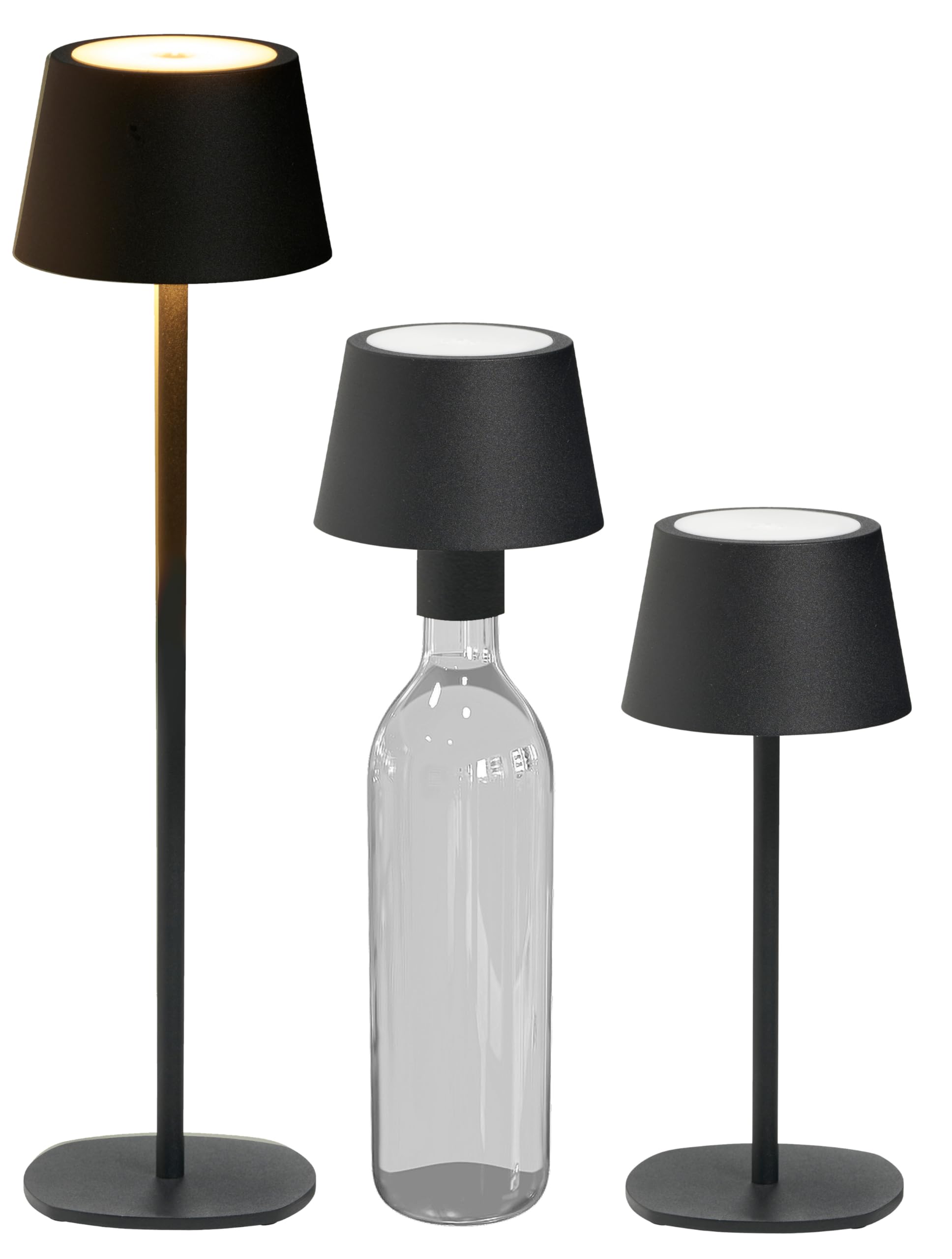 Northpoint 3-in-1 LED Table Lamp Bottle Light Max. 45 cm High with 3000 mAh Battery 200 lm Warm White Light (3000 K) Continuously Dimmable for Indoor and Outdoor Use (Black)