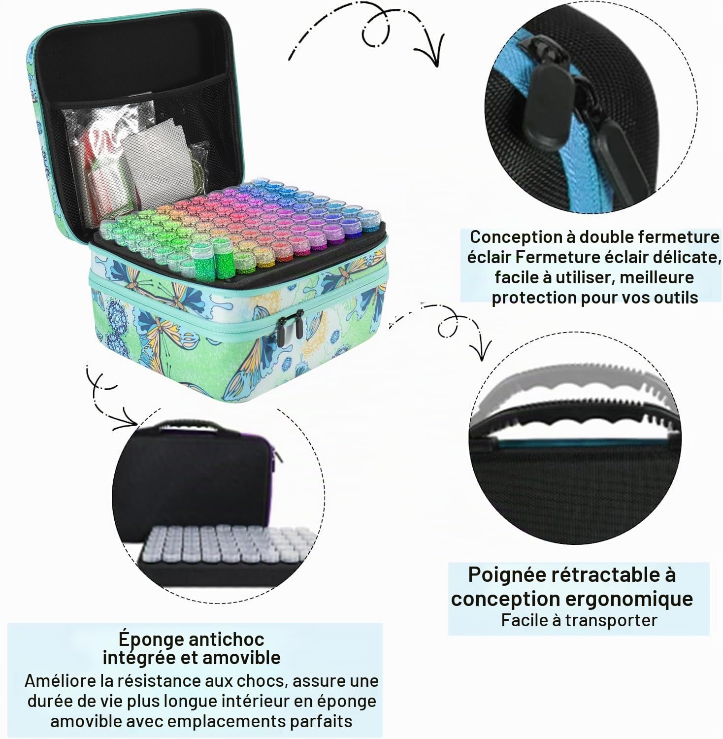 NEWFUN Rangement Diamond Painting, Diamond Painting Boîte de Rangement, 240 Pièces Diamond Painting Boîtes d'accessoires avec Valise Entonnoir