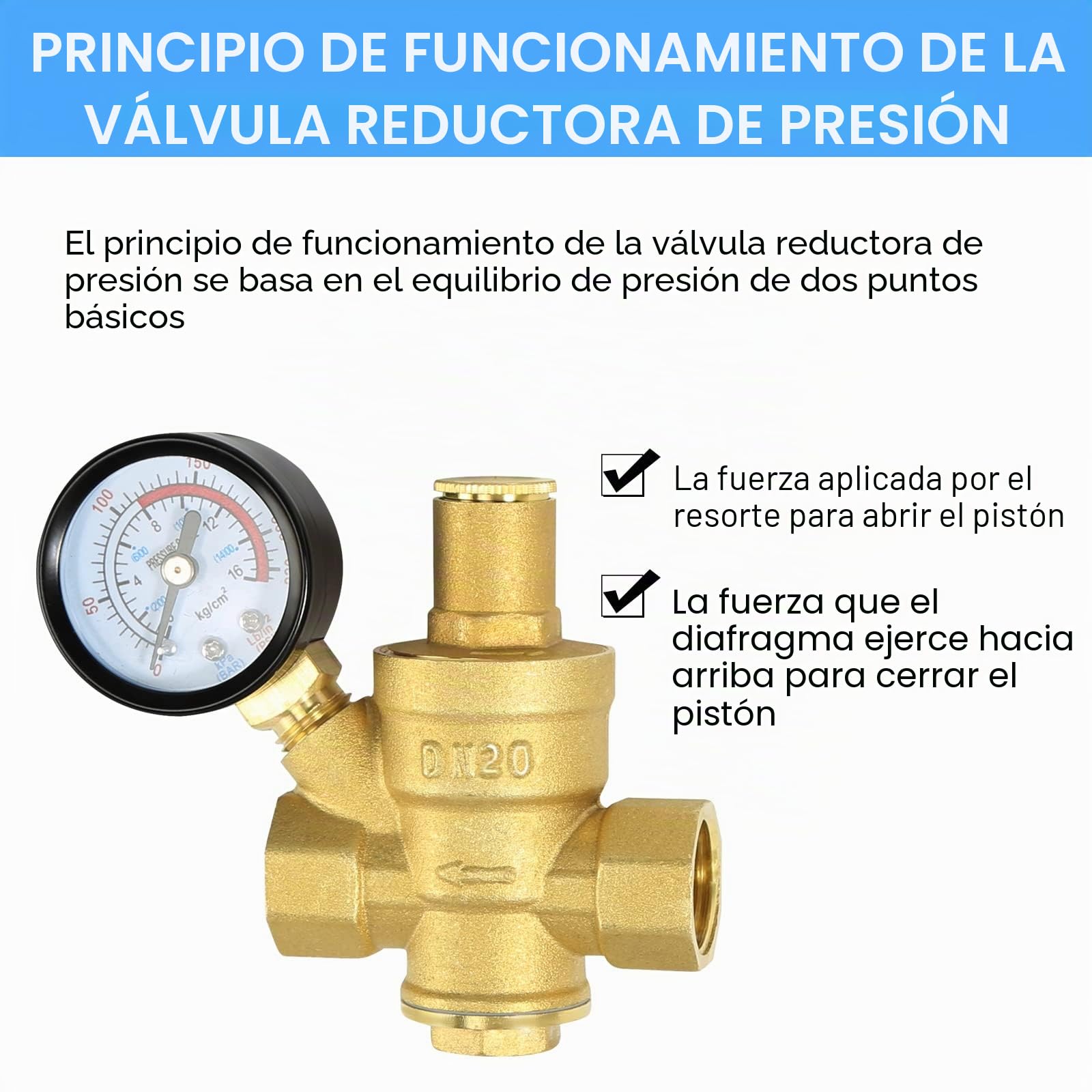 Regulador de Presión Agua DN20 3/4 Pulgada Latón Válvula Reductora