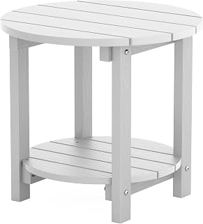 YEFU Adirondack Side Table, 18" Double Outdoor Side Table, Poly Lumber end Table, Weather Resistant for Indoor, Patio, Pool, Porch, Backyard-White