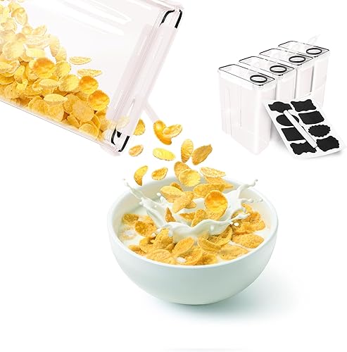 Miniatura 8 de Generic UHS - Contenedores de cereales de almacenamiento Juego de recipientes herméticos de 4 piezas, organizadores de alimentos transparentes con