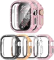 Vista 12 de 4 Pack Fundas Brillantes para Apple Watch SE 3/SE 2/SE/6/5/4 44mm, Funda Protectora de Diamantes y Brillantes con Protector de Pantalla de Vidrio