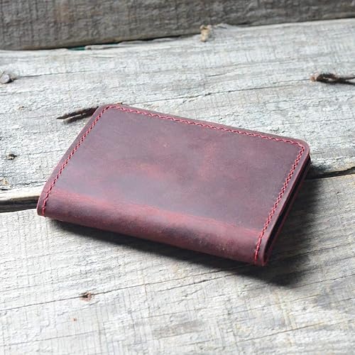 Miniatura 4 de Billetera de cuero minimalista hecha a mano para hombre, diseño de flores marrones