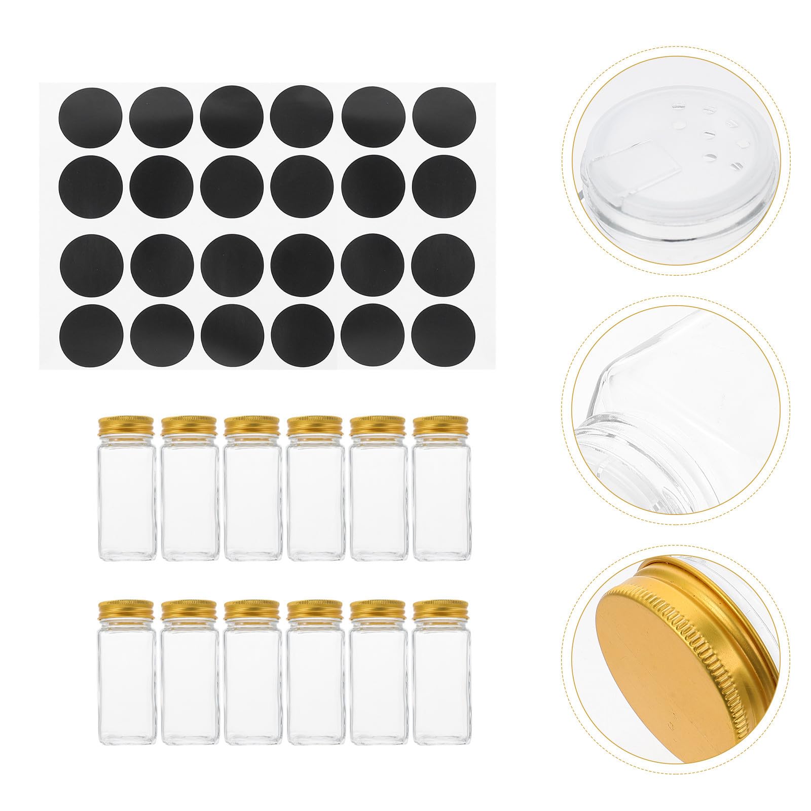 12 Stück Salz und Pfefferflaschenset aus Glas mit Goldfarbenem Deckel Klein und Leicht Anti Rutsch für Camping und Outdoor Einsatz