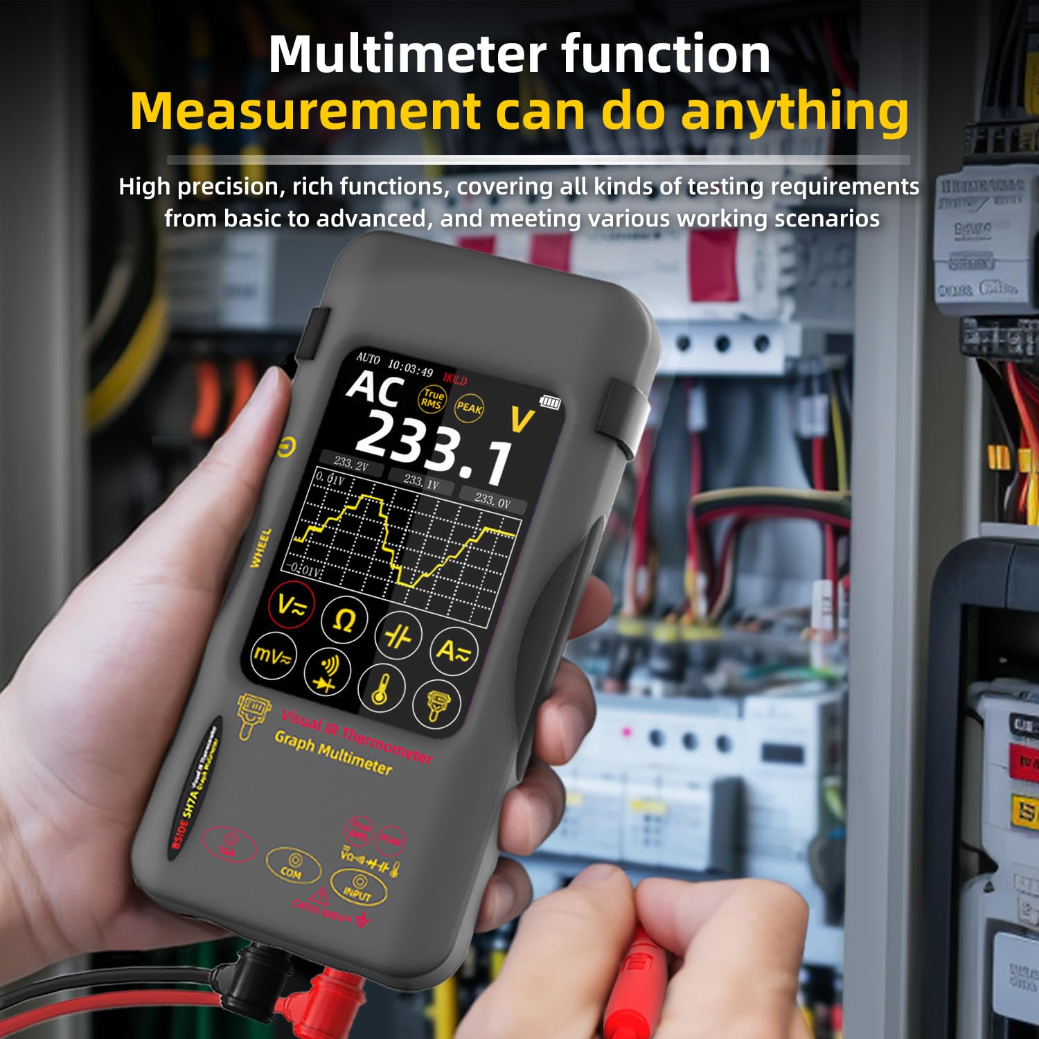 BSIDE SH7A Thermal Imaging Camera Multimeter with Macro Lens 320×320 Resolution, 20000 Words Multimeter Function 3.98'' Touchscreen Infrared Thermal Camera 15 Thermal Palettes Auto-Ranging Tester