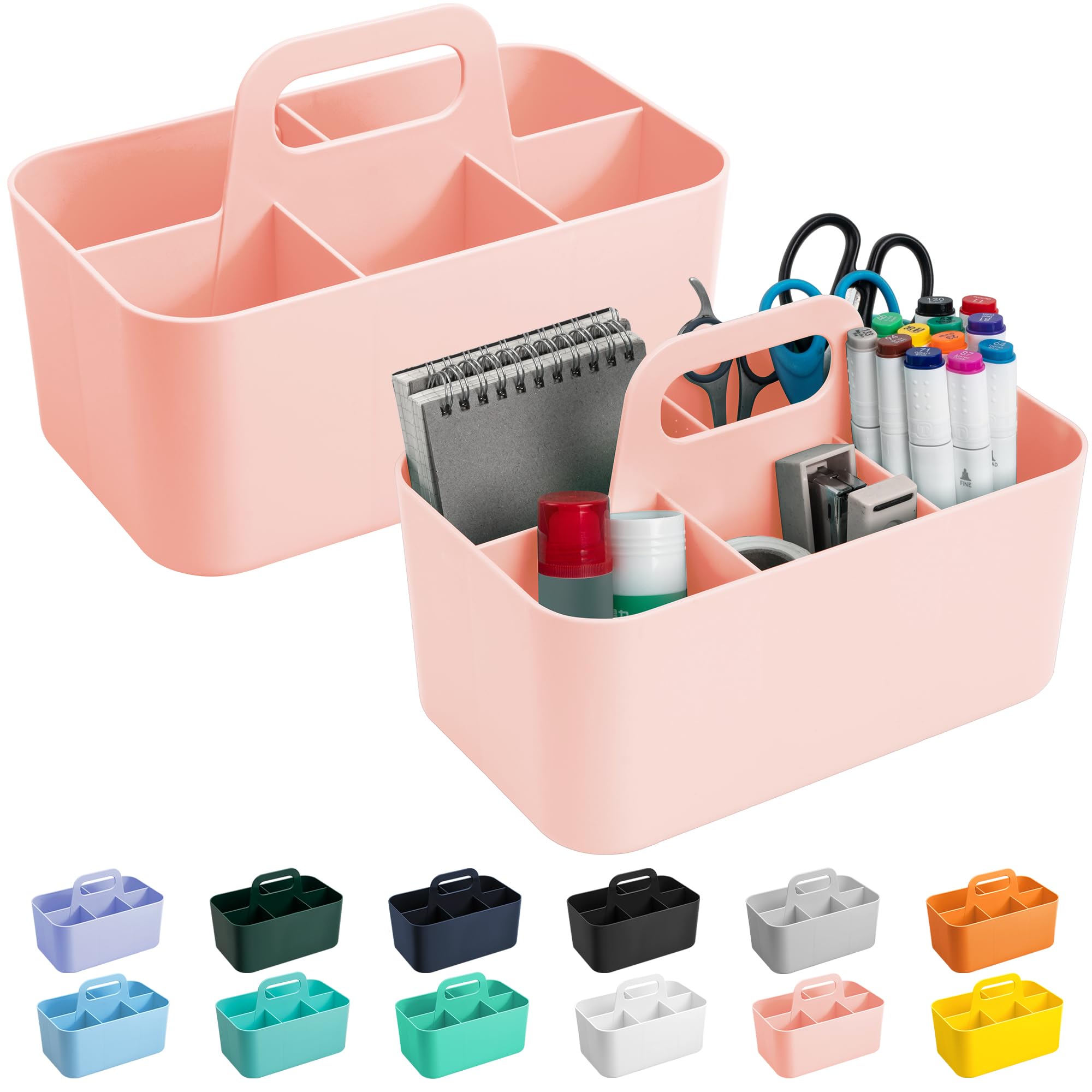 Tiawudi 2 Pack Caddy Organizer with Handle Portable Plastic Caddy Storage Organization for Cleaning Bath Makeup Art Craft