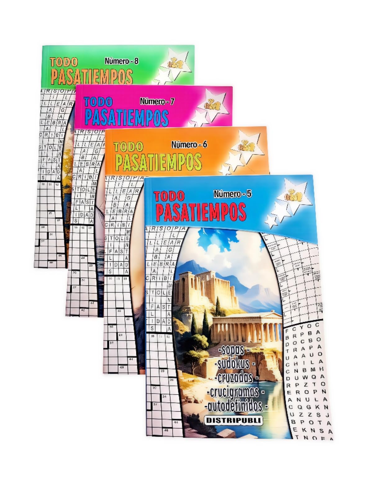 All Hobbies for Adults, Pack of 4 Units Are 344 Exercises More Solutions, Letter Soups, Sudokus, Crosswords, Self-Defined and Crusades