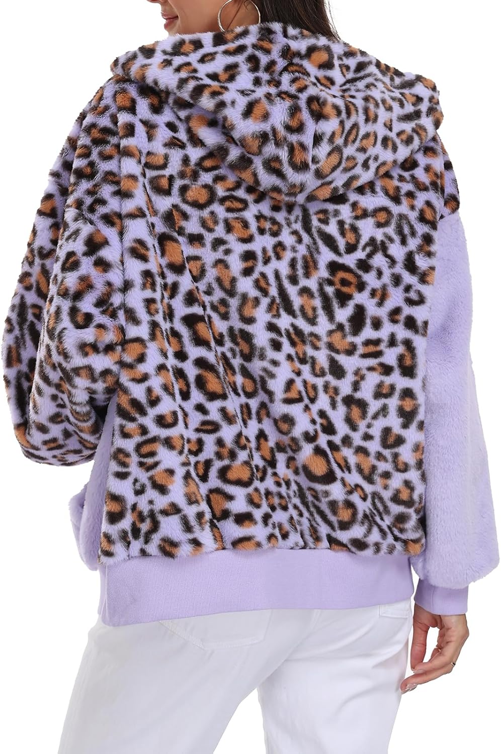 Kimmery Womens Fuzzy Sherpa Zip Up Hoodie Color Block Cozy Winter Jacket with Non-Fleece Inner Lining for Street & Daily - Image 6