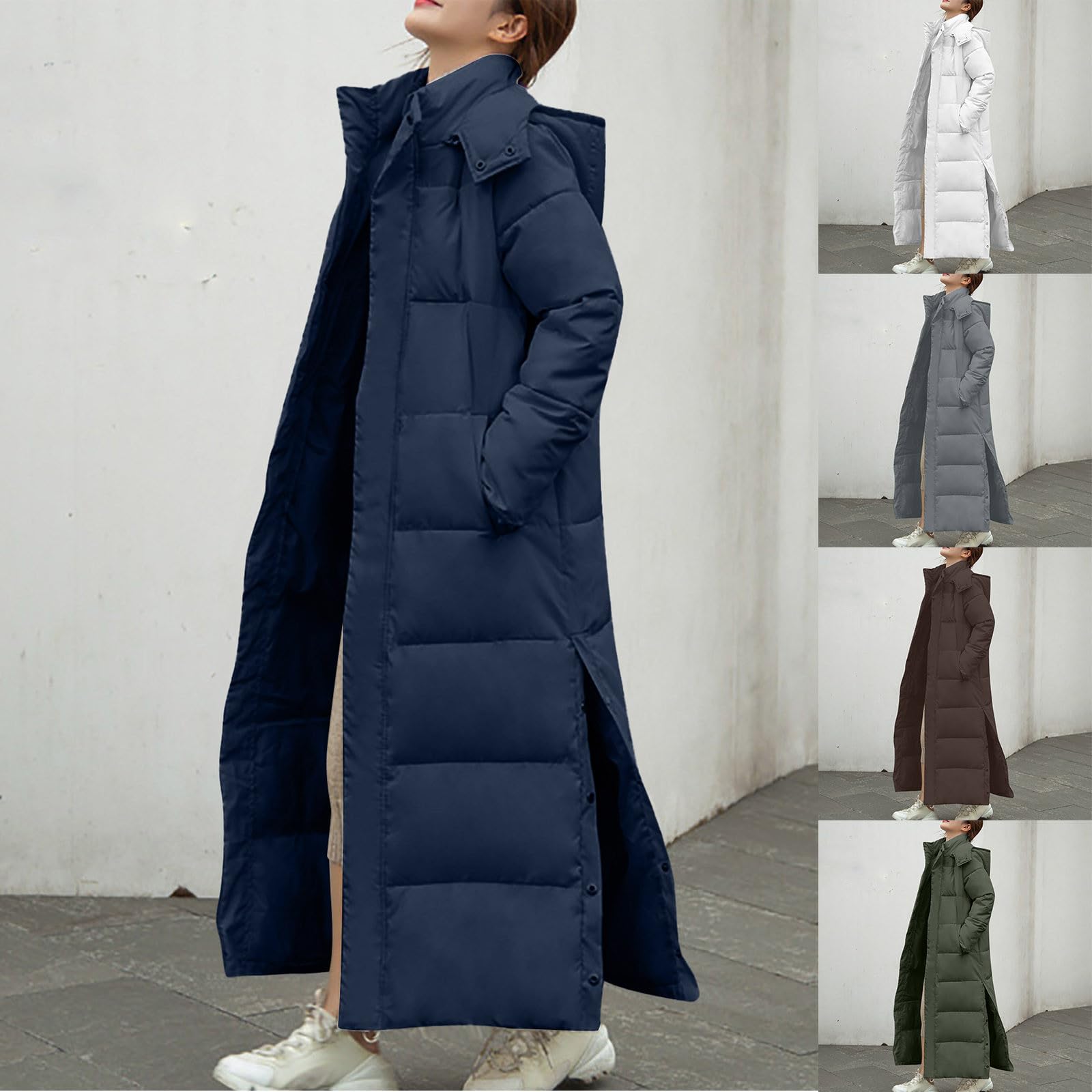Daunenjacke Damen Warme Daunenmantel Elegant Verdickt Steppjacke mit Kapuze Puffer Winterjacke Weiche Elegant Wintermantel Lang Outdoor Mantel Leichte Casual Kuschelig Steppmantel