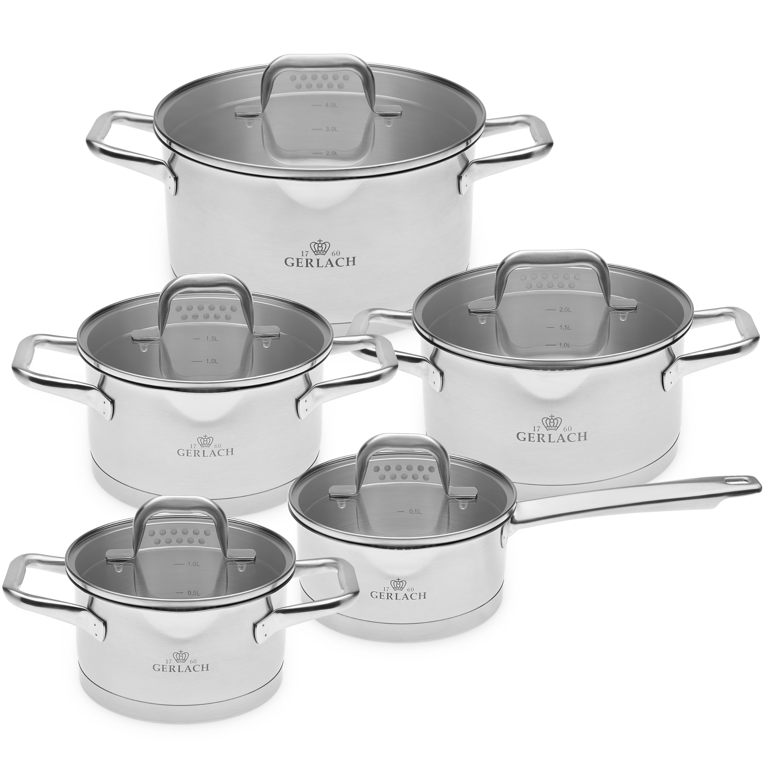 Gerlach Modello, set di pentole in acciaio inox, per induzione, set di pentole a induzione, 5 pezzi