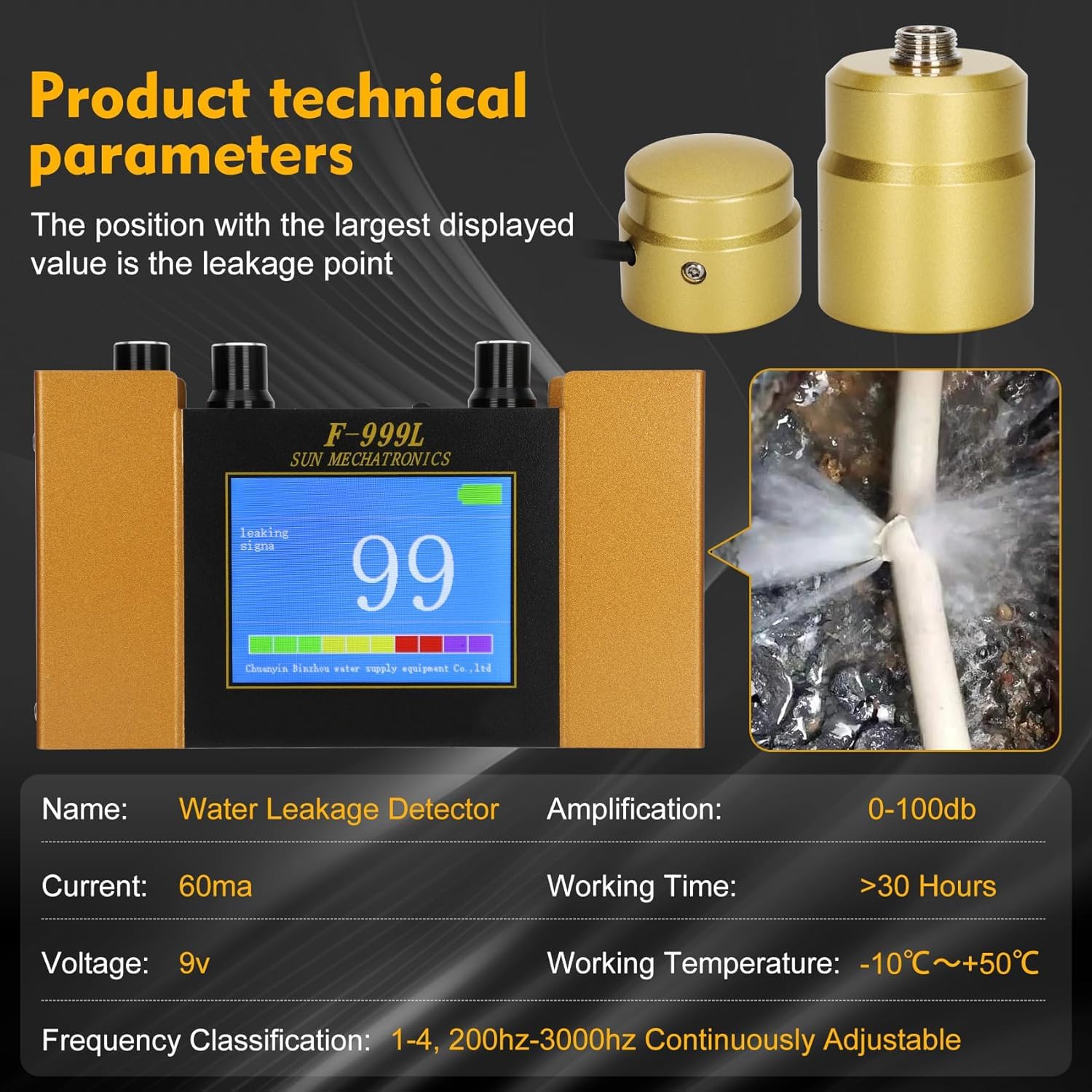 Wasserleckdetektor mit Kopfhörersensor | 4 Modi, Numerische Anzeige, Aluminiumlegierung und ABS Material, Für Wasserversorgung, Feuerwehrleitungen, Bodenheizrohre