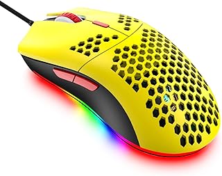 Lightweight Gaming Mouse,26 Kinds RGB Backlit Mice,PixArt 3325 12000 DPI Mouse,Ultralight Honeycomb Shell Ultraweave Cable Mouse and Anti-Key Can Be Set for PC Gamers and Xbox and PS4 Users(Yellow)