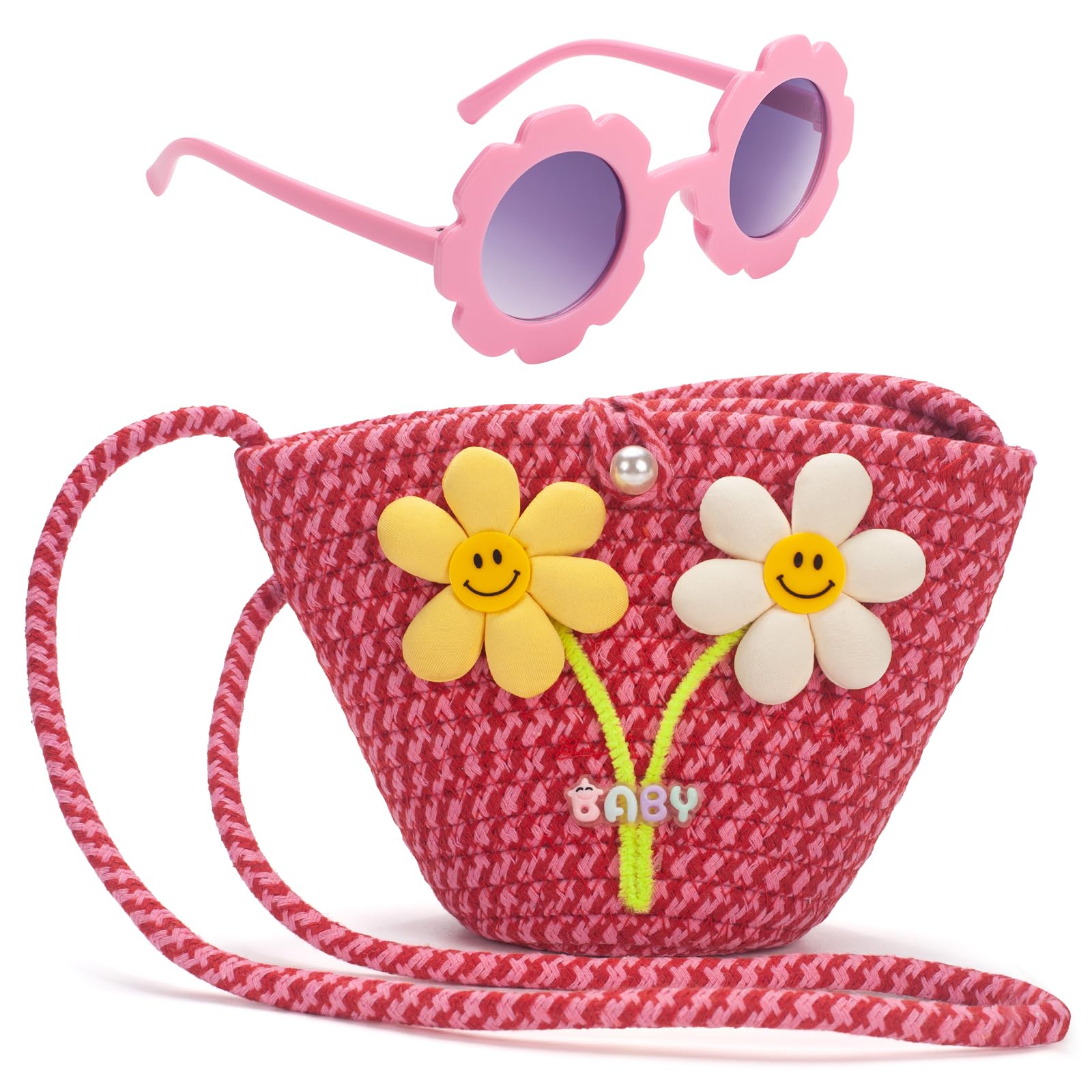 LJCTULY Kids Purse for Girls Age 5-14, Toddler Flower Purses Gift with Glasses