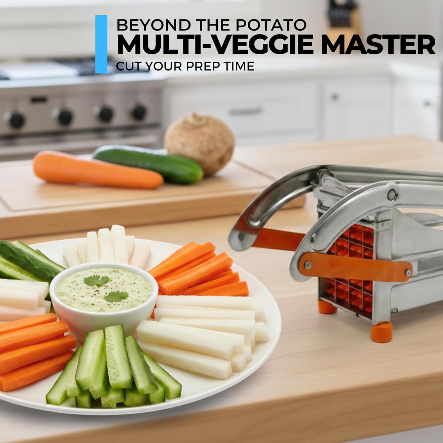 ICO Large French Fry Cutter, 3-blade Potato Slicer, Non-Slip French Fry Cutter For Whole Potatoes, Stainless Steel French Fry Press