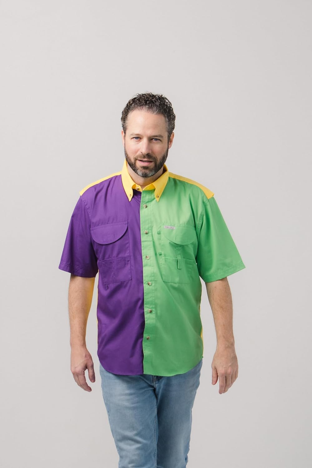 Mardi Gras Men's Fishing Shirt Short Sleeves