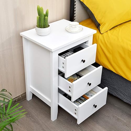 Miniatura 8 de Safeplus Mesita de noche, mesa auxiliar con 3 cajones, armario de almacenamiento lateral para dormitorio, mesa auxiliar de madera, patas de madera