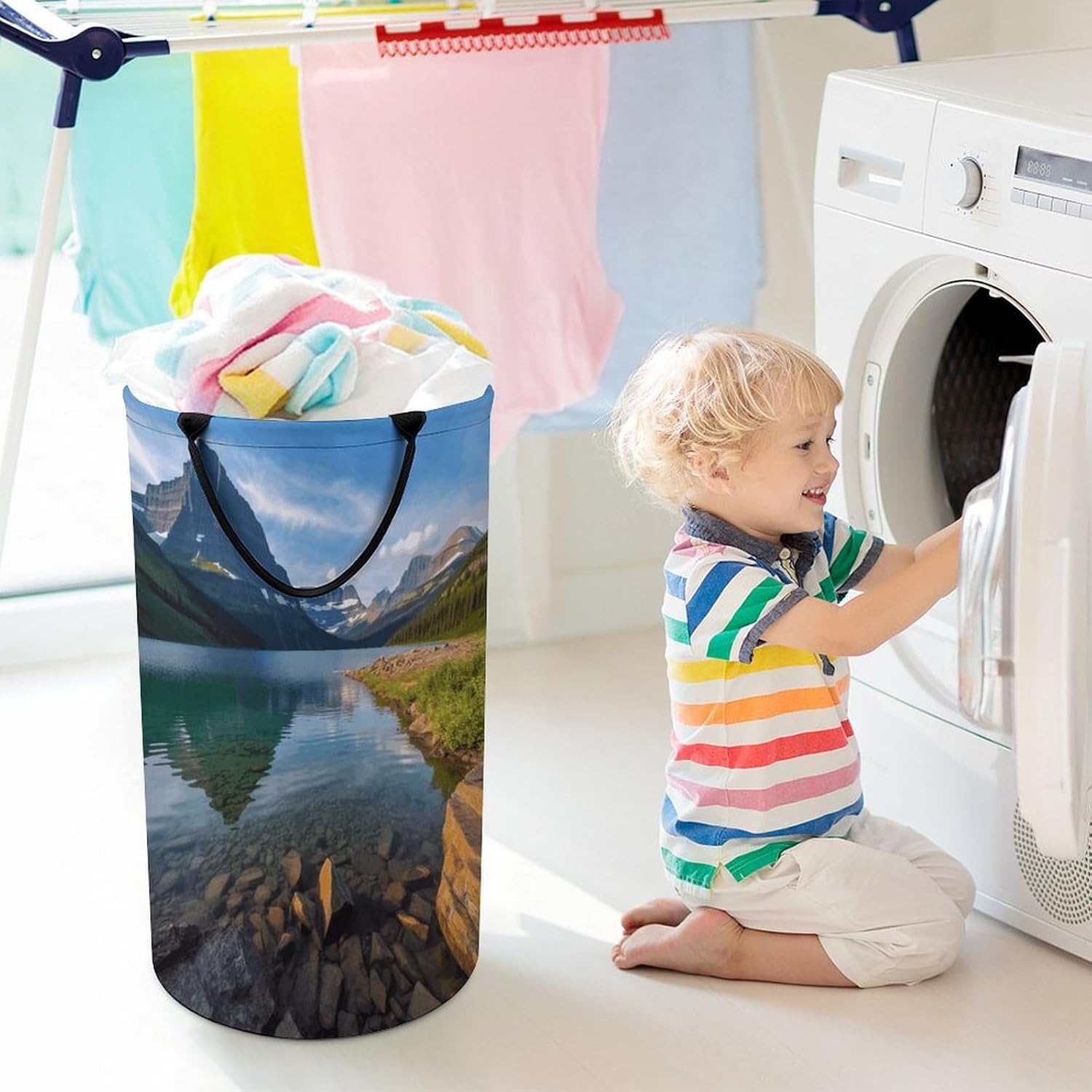 Large Laundry Basket Collapsible Dirty Clothes Basket with Carry Handles Portable Waterproof Freestanding Glacier National Park Laundry Hamper for Bathroom Bedroom Laundryroom Dorms 86L