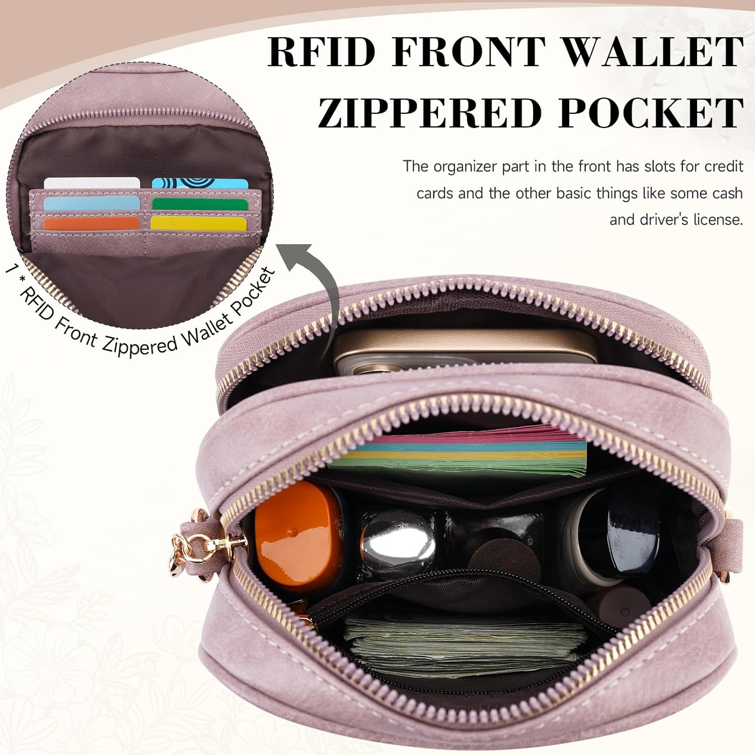 Crossbody Bags for Women Designer Leather Cell Phone Wallet Purses with Card Slots Triple Compartment - Image 5