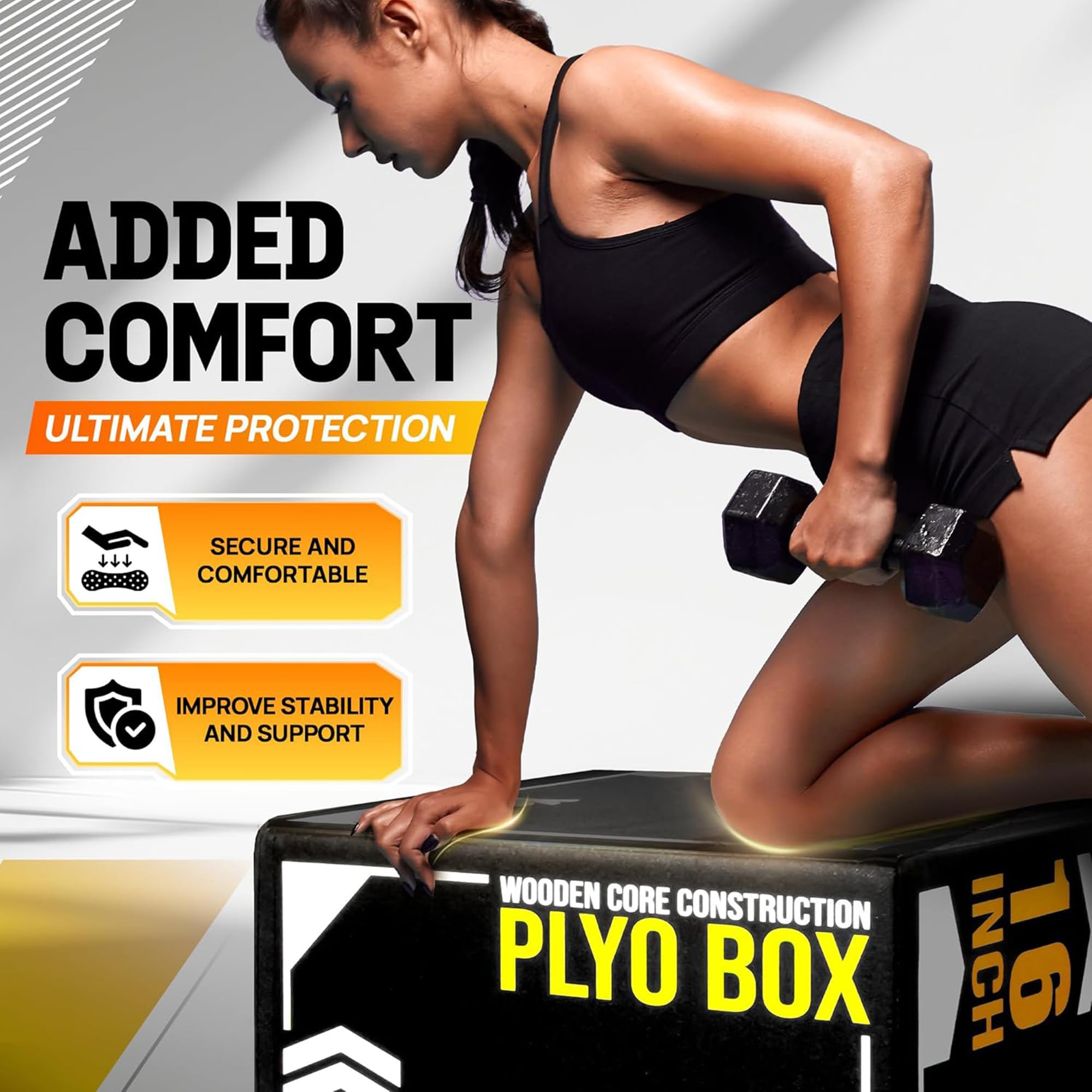 Yes4All UYSN Caja plyo con núcleo de Madera Suave, Unisex Adulto, A. Versión Deportiva Negra, b. 20/18/16