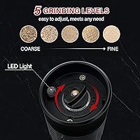 Vista 5 de Juego de molinillo eléctrico de sal y pimienta, molinos de especias a pilas con grosor ajustable, luz LED, molinillo automático de especias