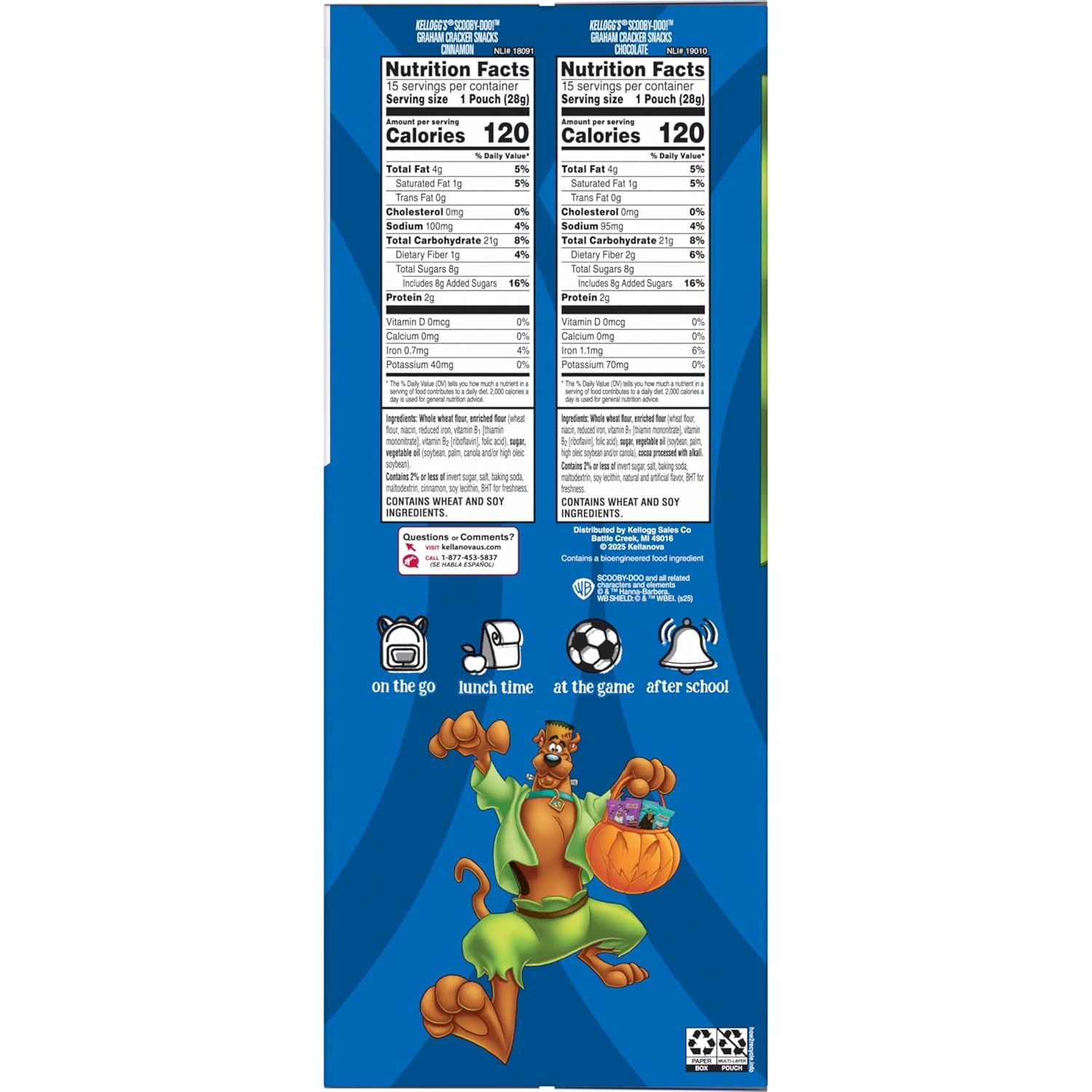Kellogg's SCOOBY-DOO! Graham Cracker Snacks, Halloween Snacks, Trick or Treat, Variety Pack, 30oz Box (30 Pouches)