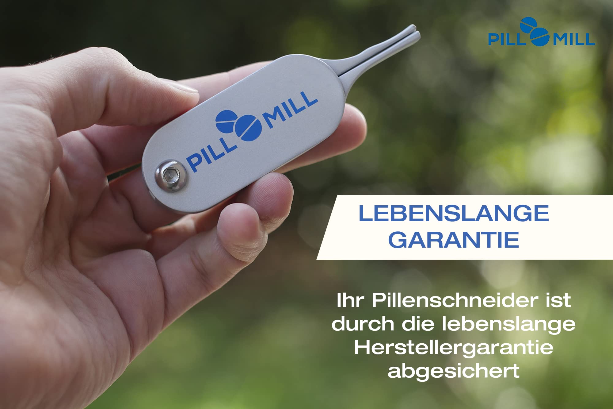 Tablettenteiler von Pill Mill - Metallklingen, die nie stumpf werden - Griff hilft, kleine oder große Pillen leicht zu schneiden -Leichte Tablettenschneider - Perfekter Pillenschneider für unterwegs