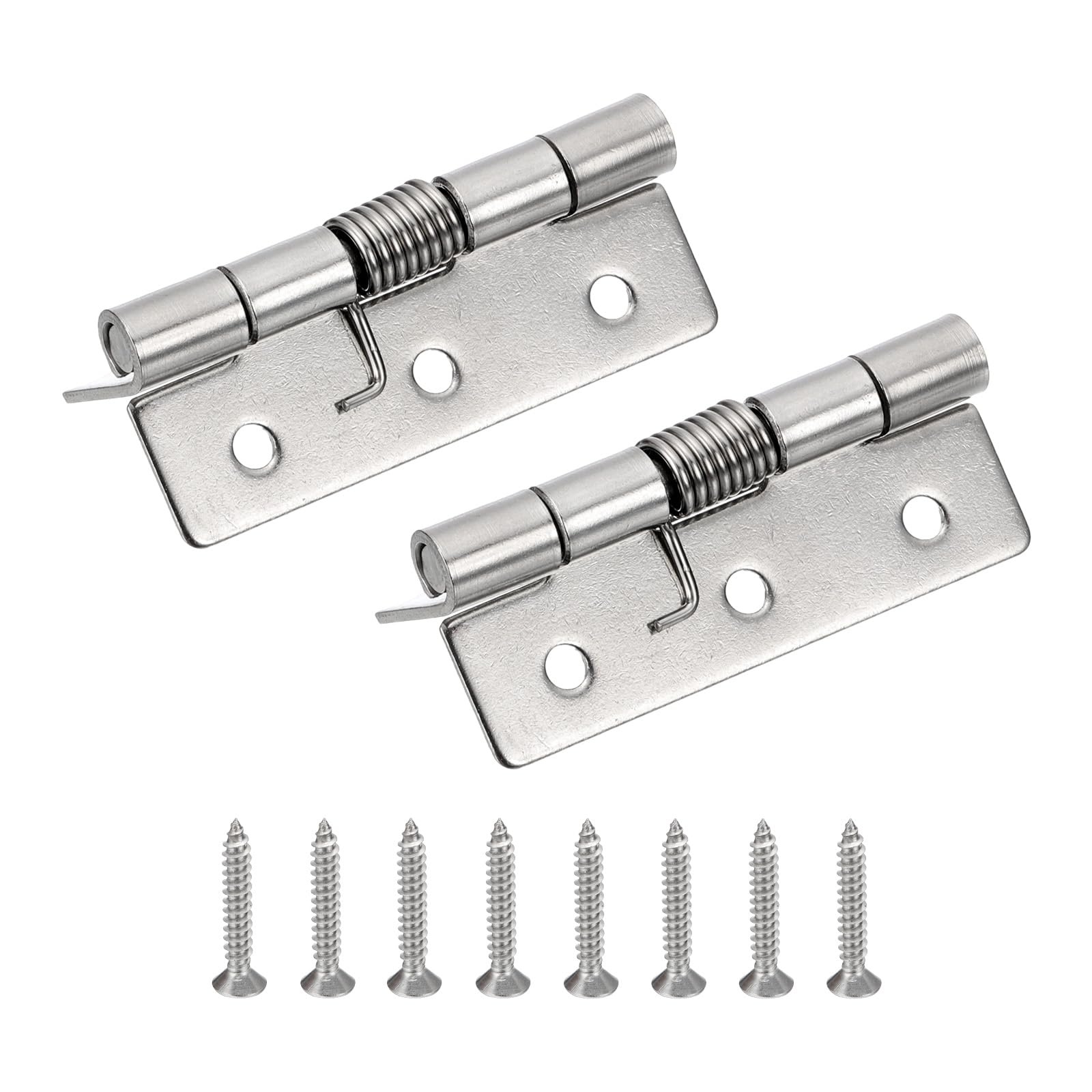 PATIKIL 2 Pcs Spring Loaded Hinges, 2.5" 304 Stainless Steel Self Closing Small Door Hinges with Screws for Cabinet Door