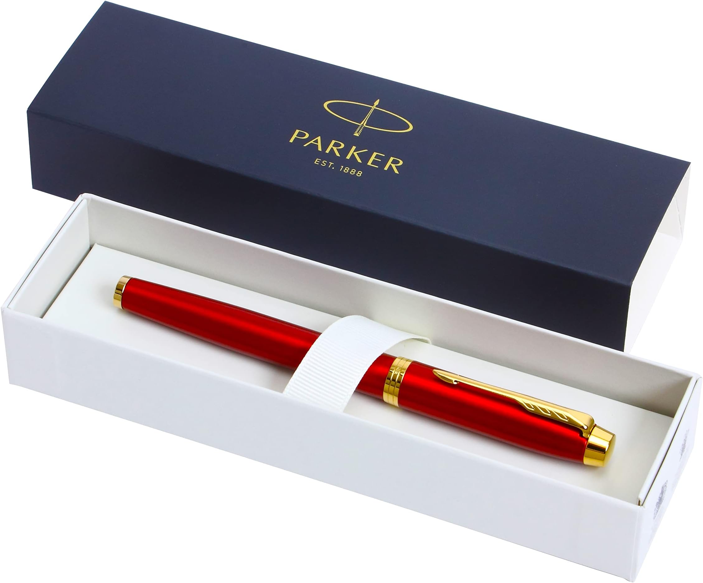 Parker IM Premium Limited Edition Rollerball Pen - Vivacious Red Lacquer with Gold Trim - Black Ink - Gift Boxed