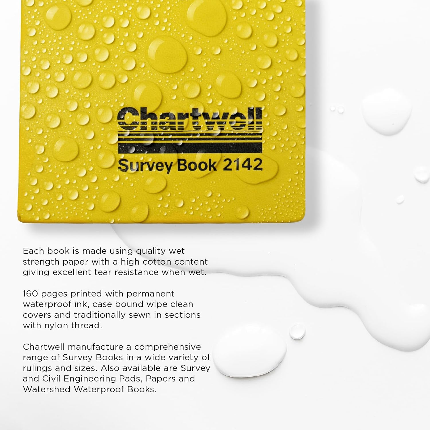 Exacompta - Ref 2142Z - Chartwell - Dimensions Casebound Survey Book - 106 x 205mm in Size, Lined Rulings, Numbered Sheets - Suitable for Use Outdoors & in Wet Conditions - Yellow