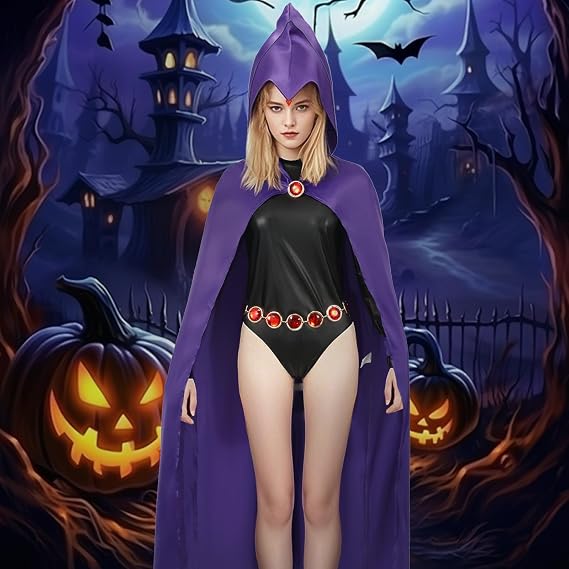 Raven Cosplay Costume for Women Titans Purple Cape and Belt Set Halloween Cosplay Outfit