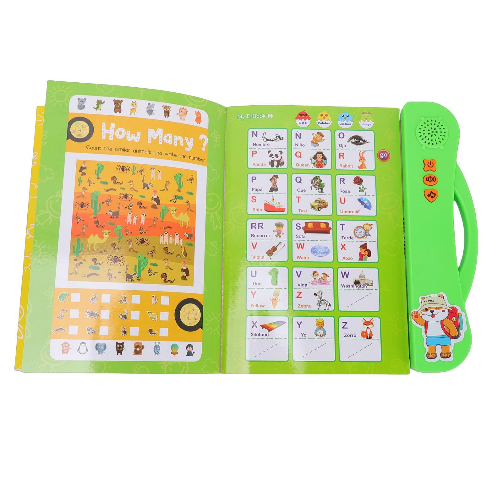 PUSOKEI Toca y Aprende Español Inglés Bilingüe Libro de Actividades Interactivo para Niños, Juguete Educativo para la Adquisición del Lenguaje, Herramienta de Aprendizaje Atractiva para Mentes