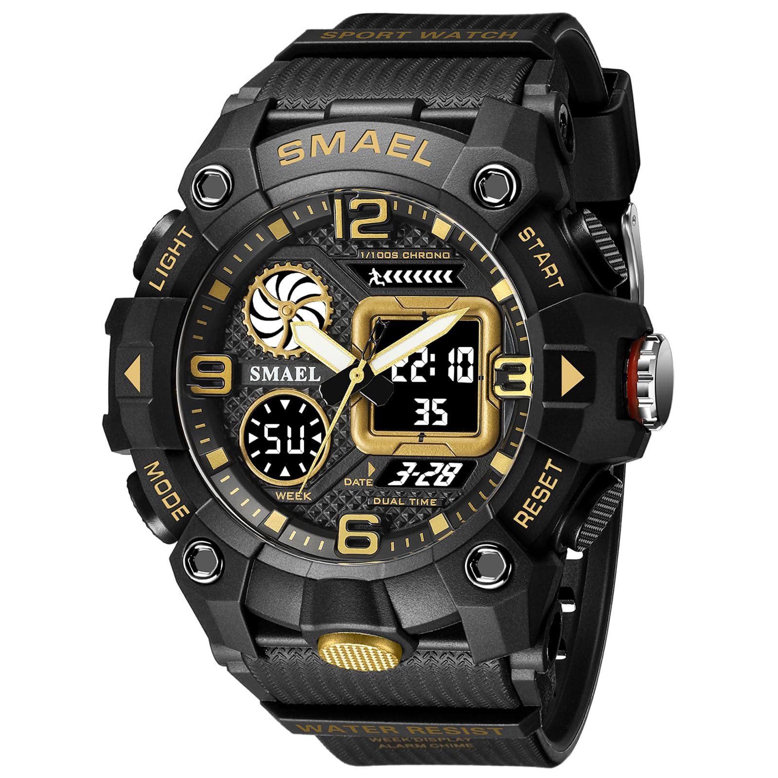 KXAITO Men's Watches Sports Outdoor Waterproof Military Watch Date Multi Function Tactics LED Face Alarm Stopwatch for Men 8055