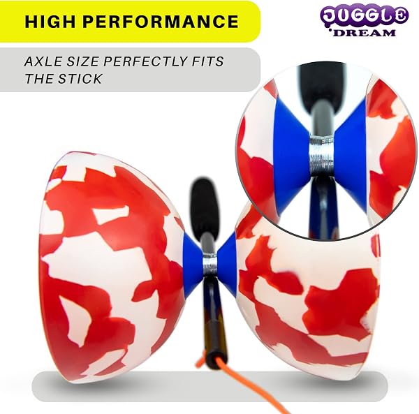 Juggle Dream Jester Diábolo Set para Malabares - Diábolo con Eje Fijo con Palos de Fibra y Vídeo de Aprendizaje en Línea (Rojo/Blanco) - 4