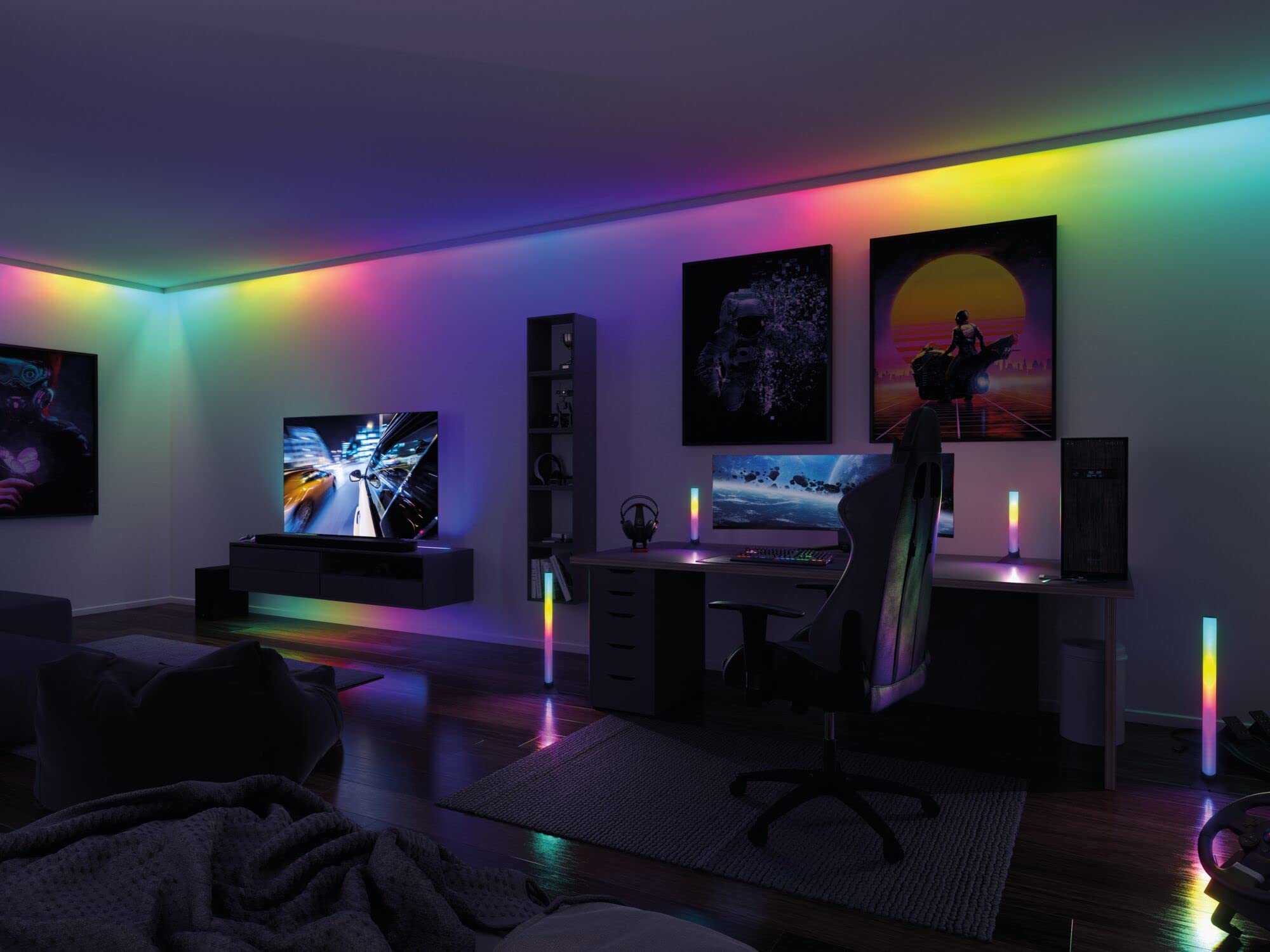 Paulmann 78888 Strip LED Dynamic Set 5m Dynamic Rainbow RGB IP20 12V CC incl. 1x10,5W, regulable, tira de luces, blanco, plástico