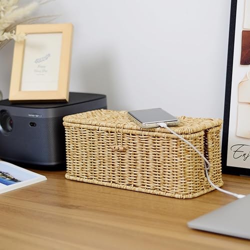 Miniatura 6 de BROWNLILY Caja de organización de cables, organizador de cables estilo ratán para cable de escritorio, fundas de salida para ocultar, a prueba de