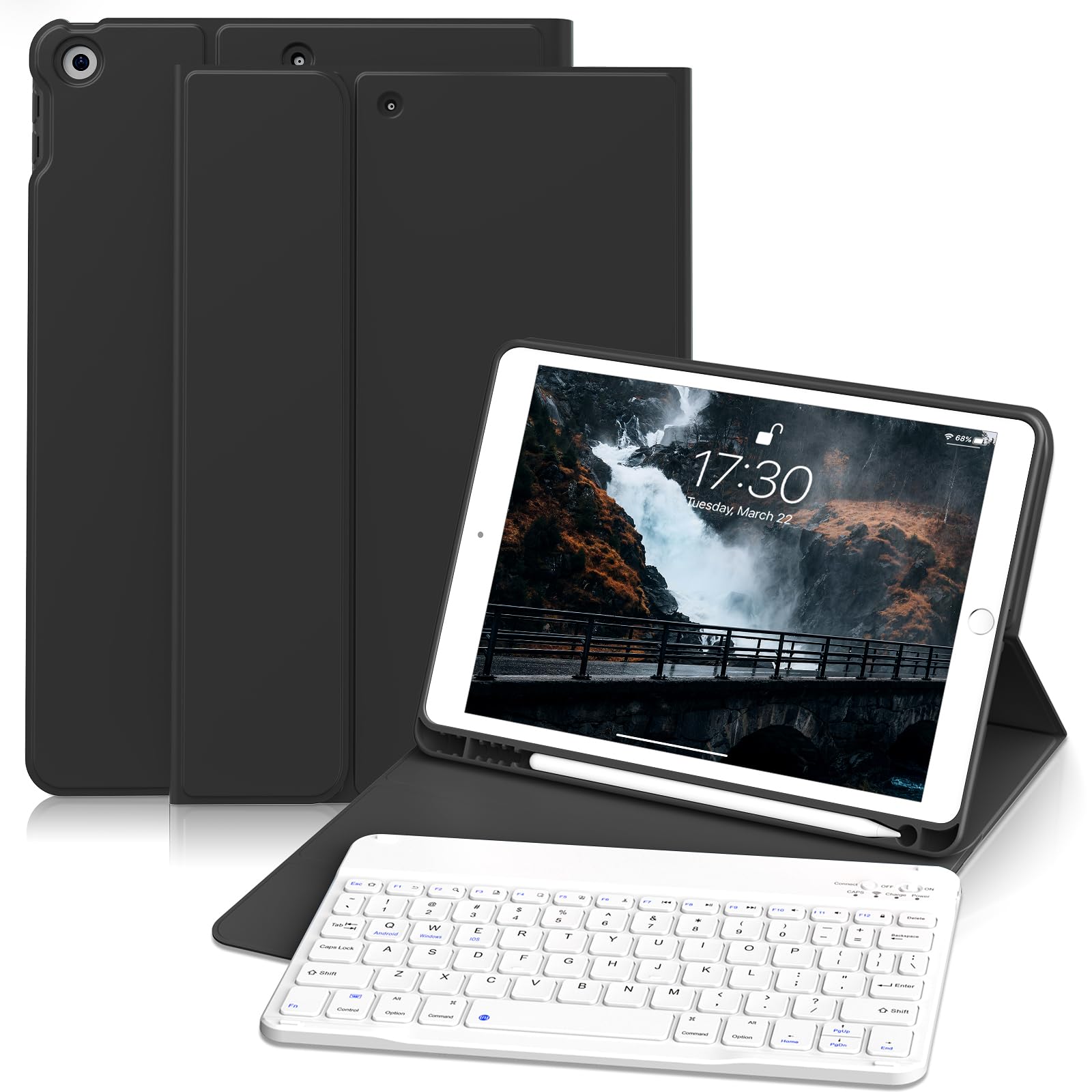KVTVOU Keyboard Case for iPad 9th/8th/7th Generation (10.2 Inch, 2021/2020/2019), Smart Magnetic Detachable Wireless Bluetooth Keyboard, Folio Stand