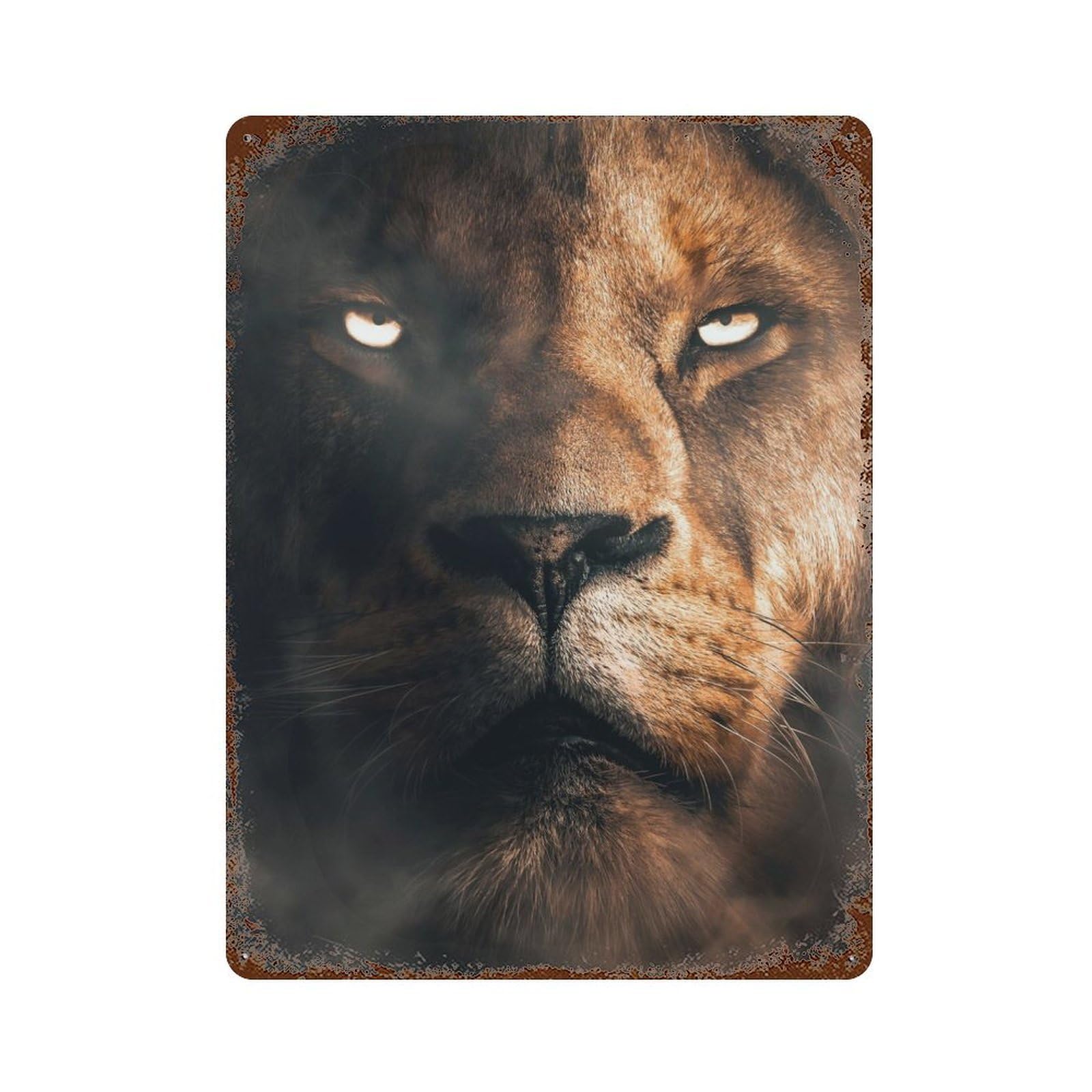 Distressed Metal Wall Sign Lion Face 15.7"x11.8", Retro Wall Decor for Basement, Hobby Room And Garage Decor