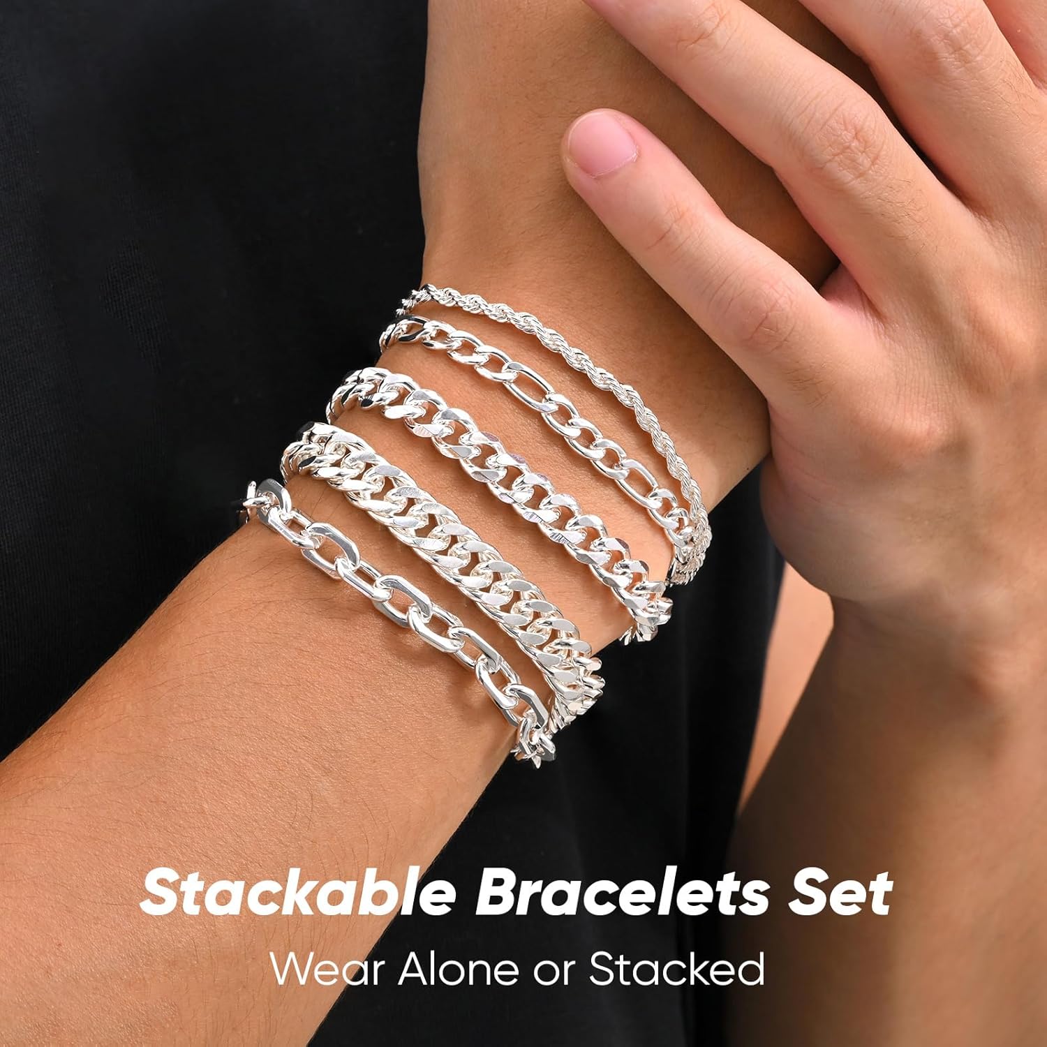 VNOX 5/7 Pcs Chain Bracelet for Men Women - Sturdy Stainless Steel Curb Width Cuban Link Chain Bracelet Set for Men Women,6.5/7/7.4/8.2/9 Inches - Image 7