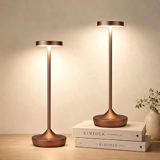 2 Pack Rechargeable Cordless Table Lamps 6000mAh LED Battery Table Light | 3 Color Stepless Dimmable Outdoor Waterproof Battery Operated Table Light for Restaurant Dining Patio (Brown)
