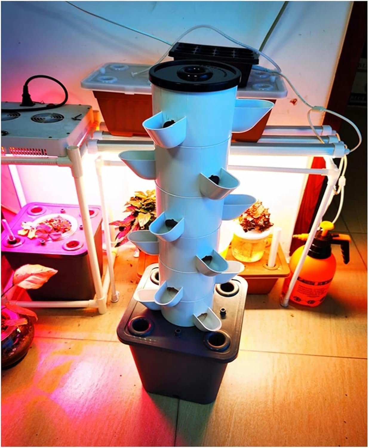 FLTRGO Hydroponic Grow Kit 6 Layers 18 Plants Sites NFT Garden Hydroponic Growing System Vertical Tower Gardern Greenhouse Kit for Fruits, Vegetables, Herbs, White for Leafy Vege