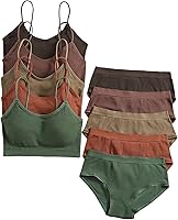 BEAUDRM Women's 5-Pack Ribbed Knit Seamless Lingerie Sets - Wireless No-Show Bra & Matching Panty Briefs