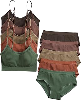 BEAUDRM Women's 5-Pack Ribbed Knit Seamless Lingerie Sets - Wireless No-Show Bra & Matching Panty Briefs