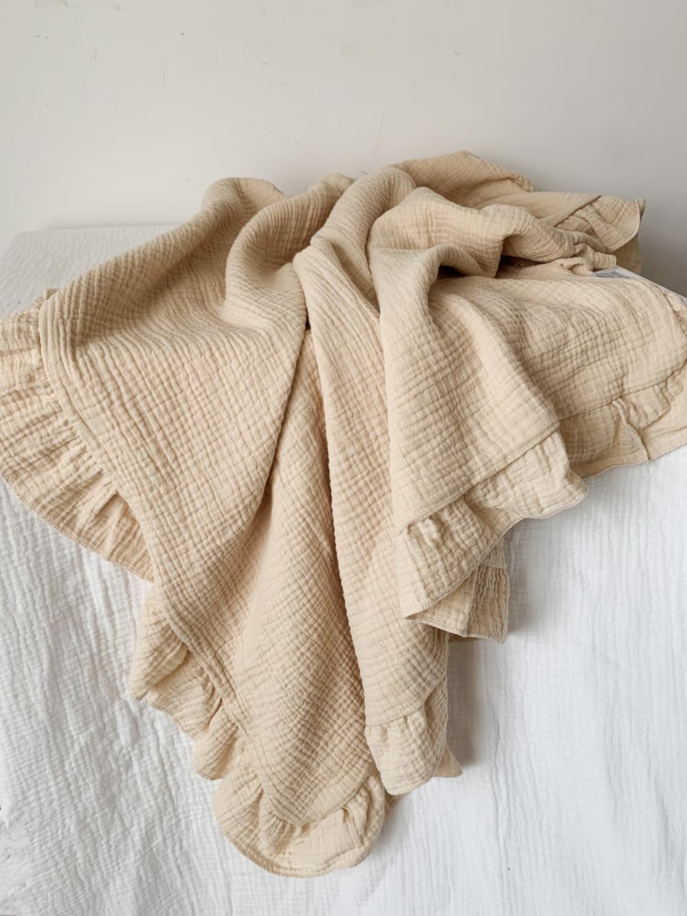 Cotton Muslin Baby Blanket for Girls | Soft, Breathable Muslin Baby Blanket with Ruffle Edge 35x35Inches(Khaki)