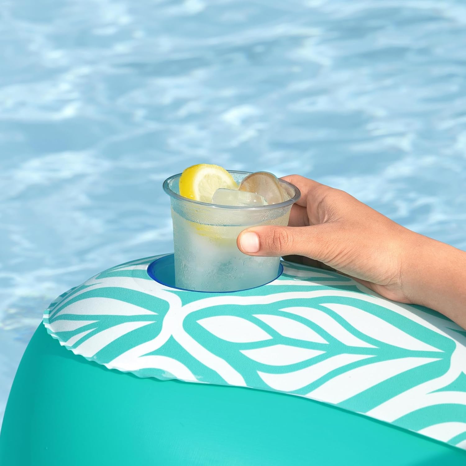 H2O GO Comfort Plush Deluxe Chair Lounge - Teal, 57" x 47", Inflatable Pool Float, Footrest, Cup Holder, Back & Headrest, Air Ventilation, Water Play