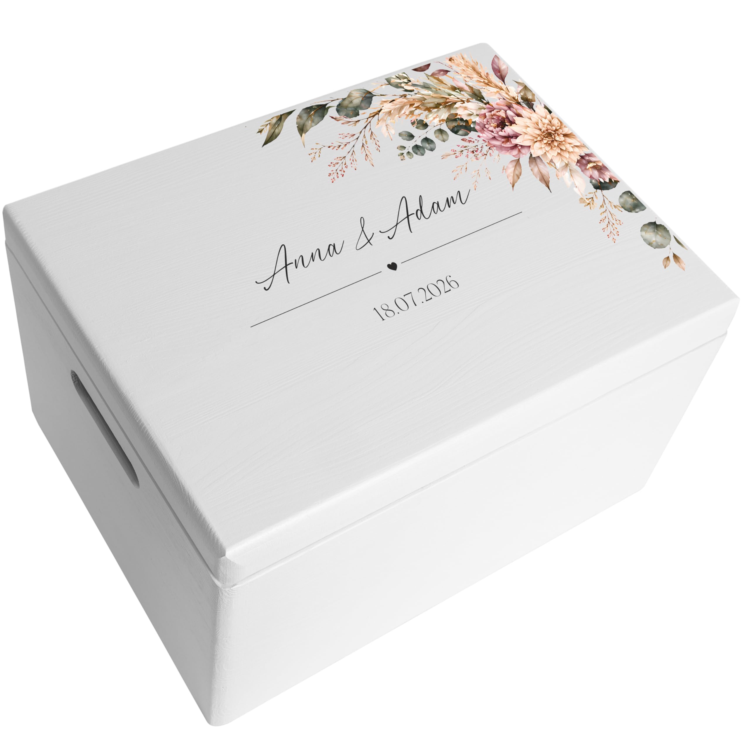 Creative DECO Personalizada Caja de Regalos Originales para los Novios Boda | Regalo Blanca | Caja Madera de Recuerdos Especiales | Parejas Aniversario Matrimonio | Motivo Flores Nombres Fecha